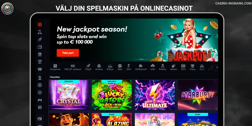 Välj din spelmaskin på onlinecasinot Momang Casino